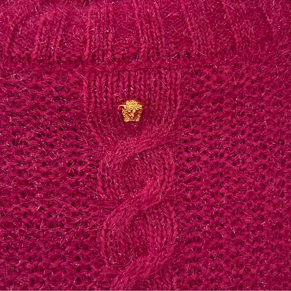 Versace Hot Pink Metallic Warm Sweater Cable Knit - Picture 5 of 6